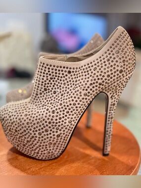 Blush Crystal-Studded Platform Booties